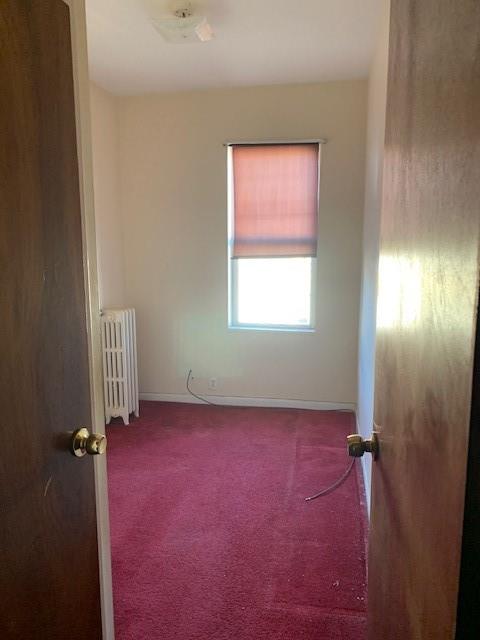 spare room with carpet and radiator heating unit