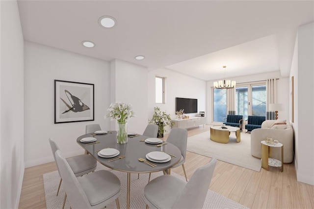 1722 84th St Unit 203, Brooklyn, NY 11214 - dining space with a chandelier, light wood-style floors, and recessed lighting