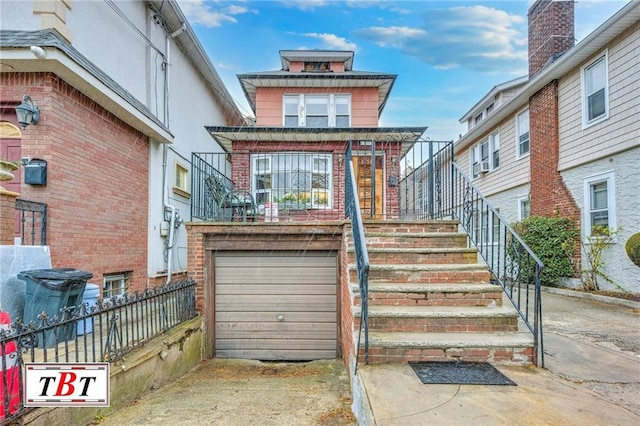 exterior space with a garage