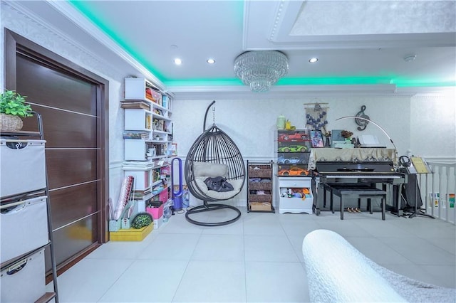 interior space featuring a chandelier and crown molding