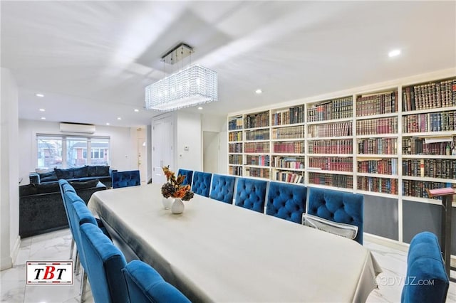 1801 E 7th St, Brooklyn, NY 11223 - dining area featuring marble look tile flooring, a wall mounted AC, and recessed lighting