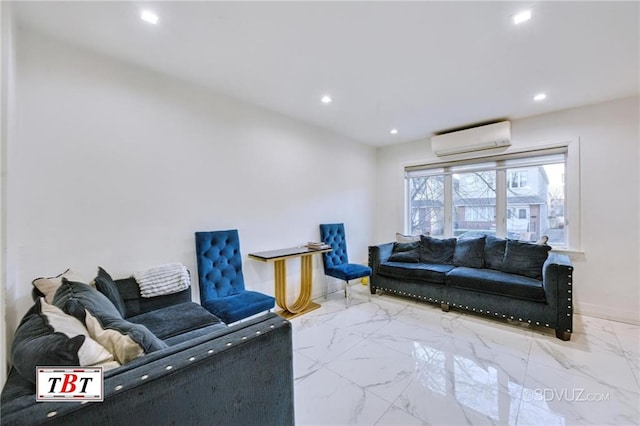 1801 E 7th St, Brooklyn, NY 11223 - living area with a wall mounted AC, marble finish floors, and recessed lighting