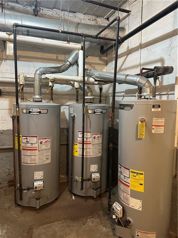 utility room featuring water heater