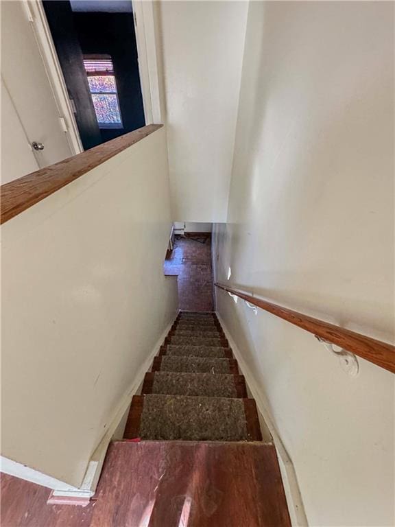 staircase featuring hardwood / wood-style floors