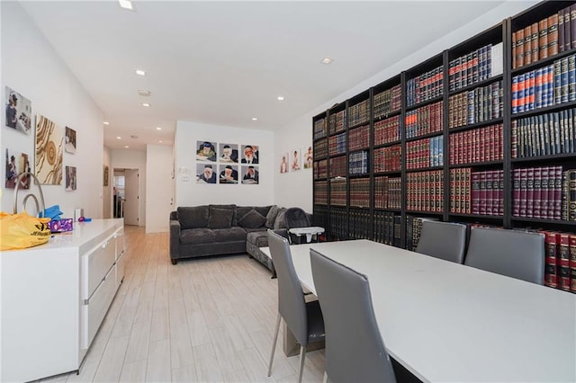 interior space with recessed lighting and light wood-style floors