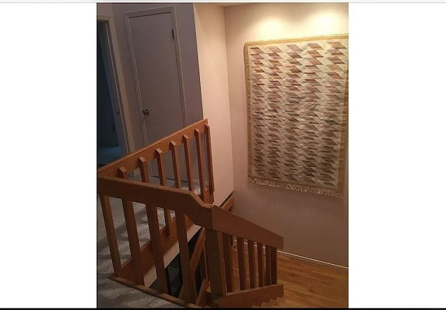 staircase with wood-type flooring