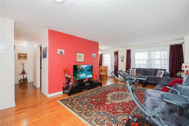 living room with light hardwood / wood-style flooring