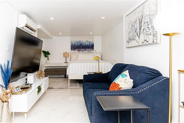 living room featuring a wall mounted air conditioner