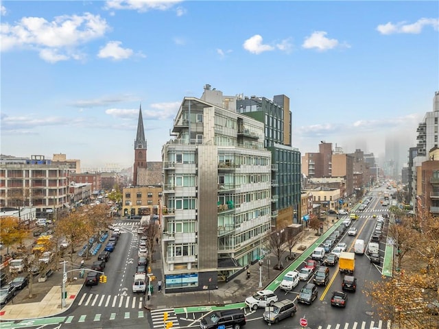 view of building exterior with a city view