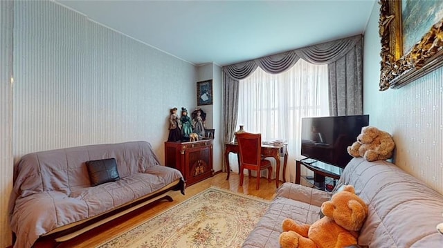 living room with light hardwood / wood-style flooring