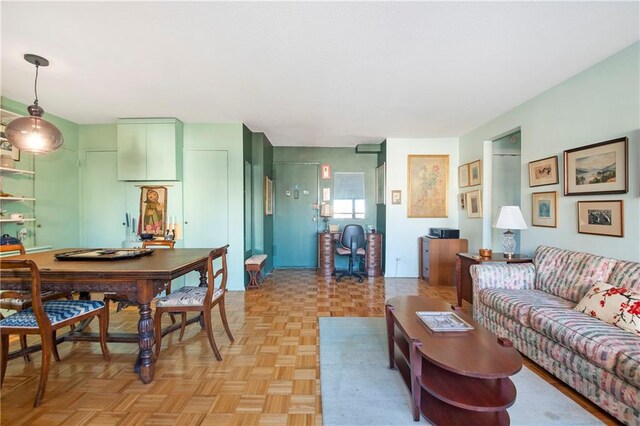 living room with light parquet flooring