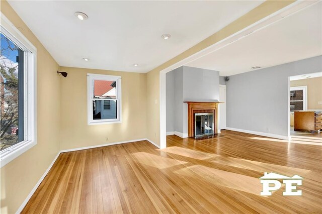 unfurnished living room featuring light wood-type flooring