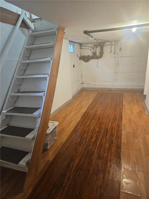 basement featuring wood-type flooring