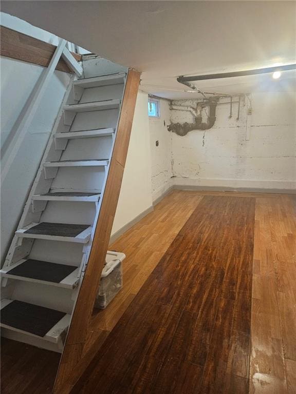 basement featuring wood-type flooring