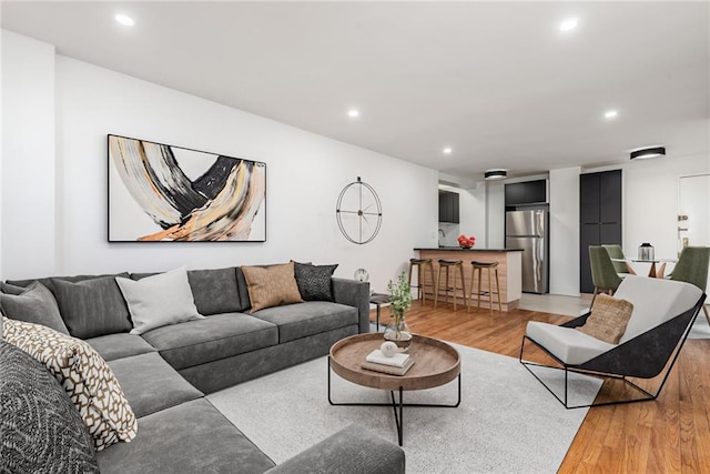 living room featuring light wood-type flooring