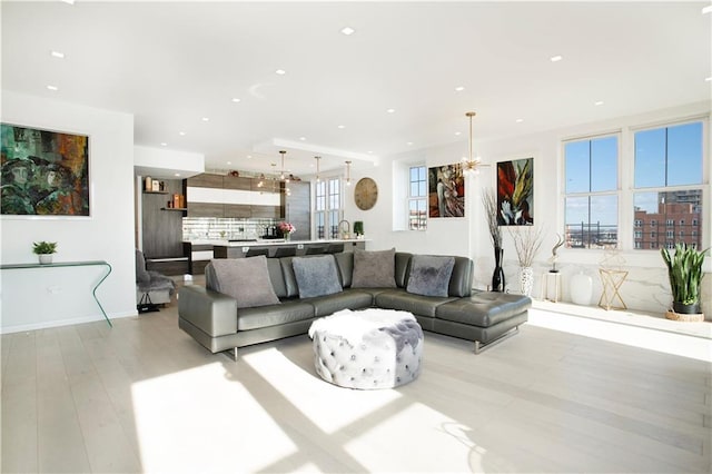 living room with light wood-type flooring