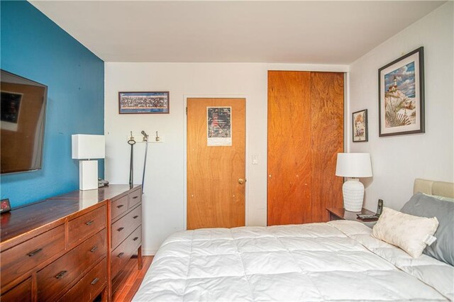 bedroom with wood-type flooring