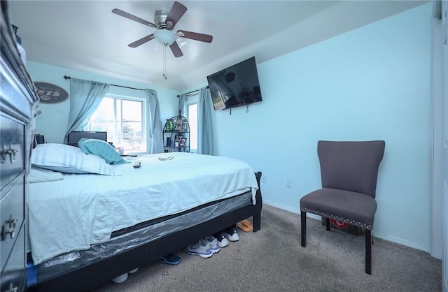 bedroom featuring ceiling fan and carpet flooring