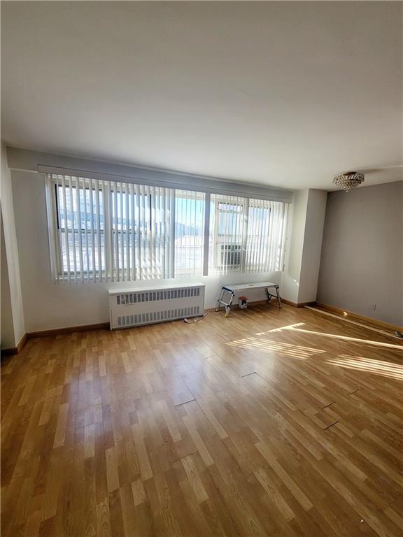 spare room with radiator heating unit and hardwood / wood-style floors