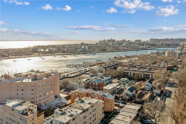 aerial view featuring a water view