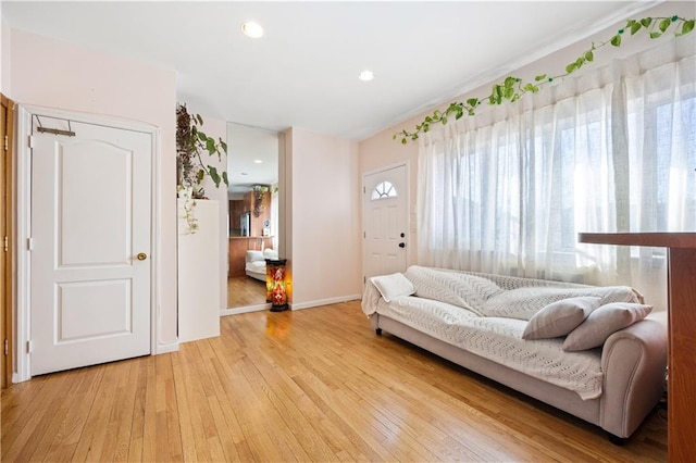 living room with light hardwood / wood-style flooring