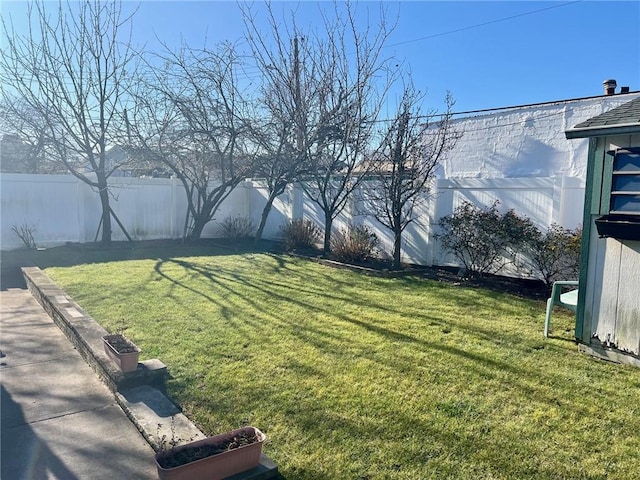 view of yard with a fenced backyard