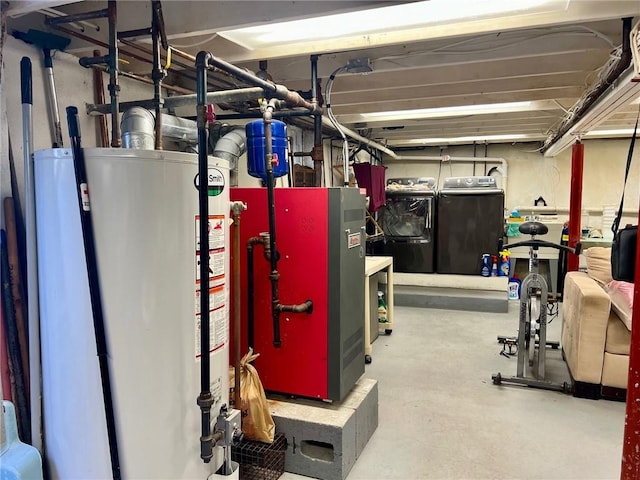 interior space featuring washer and clothes dryer and gas water heater