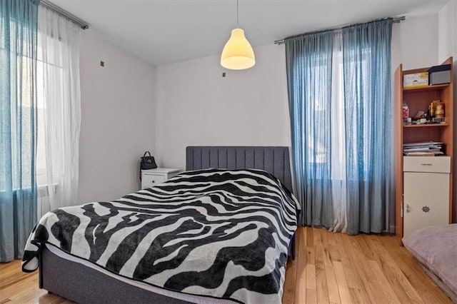 bedroom featuring multiple windows and light wood-type flooring