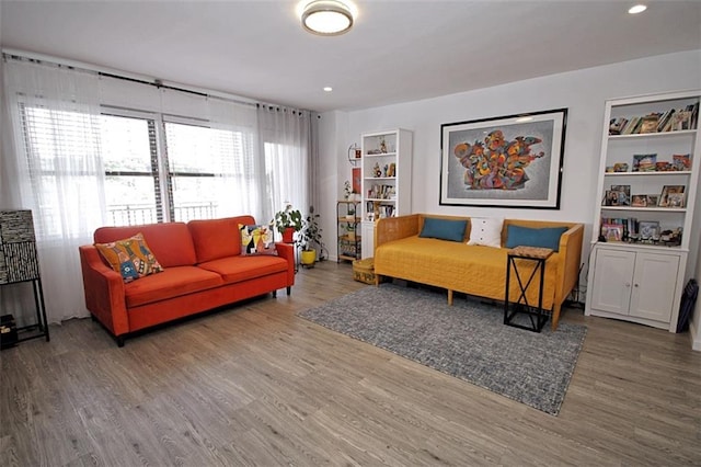 living room featuring a healthy amount of sunlight and hardwood / wood-style floors