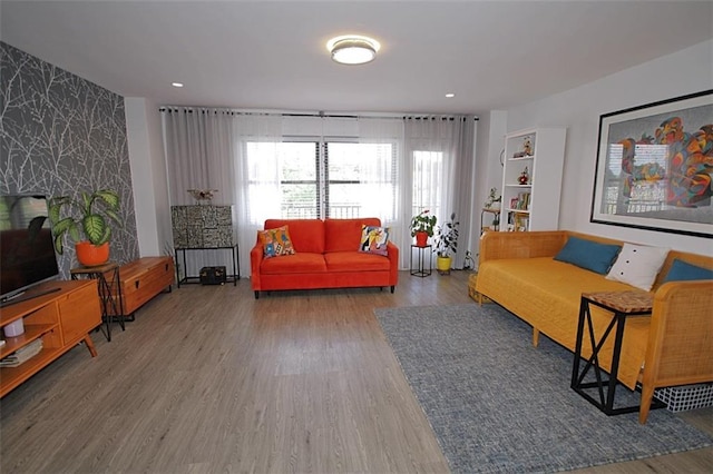 living room with hardwood / wood-style flooring