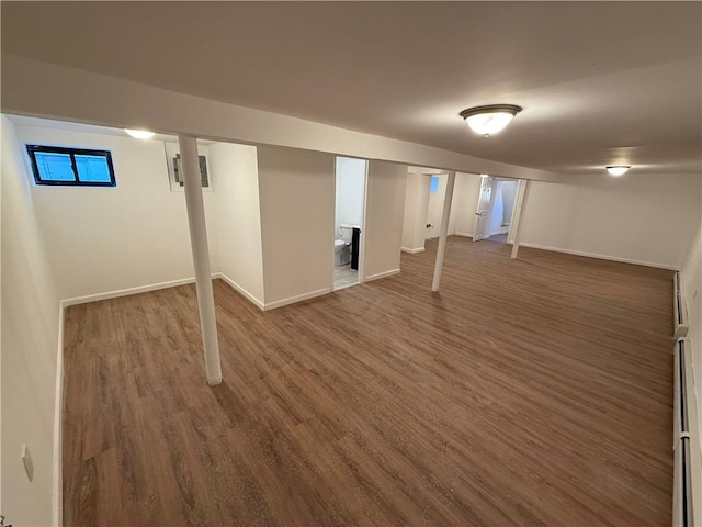 basement featuring dark hardwood / wood-style floors