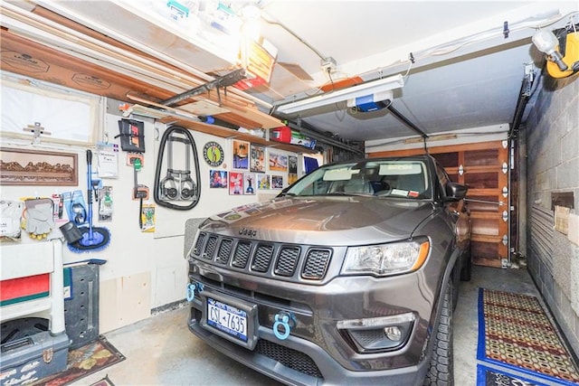 garage with a garage door opener