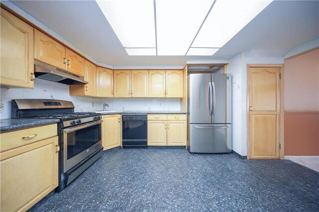 kitchen with stainless steel appliances, sink, and light brown cabinets