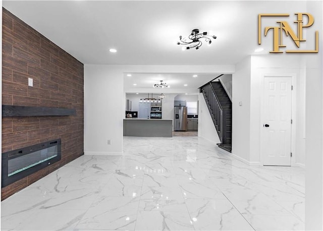 living room with a fireplace