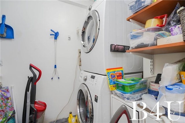 washroom with stacked washer / dryer