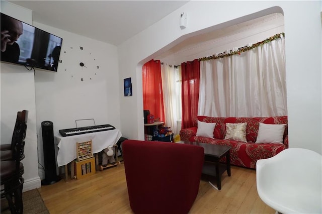 living room with light hardwood / wood-style flooring