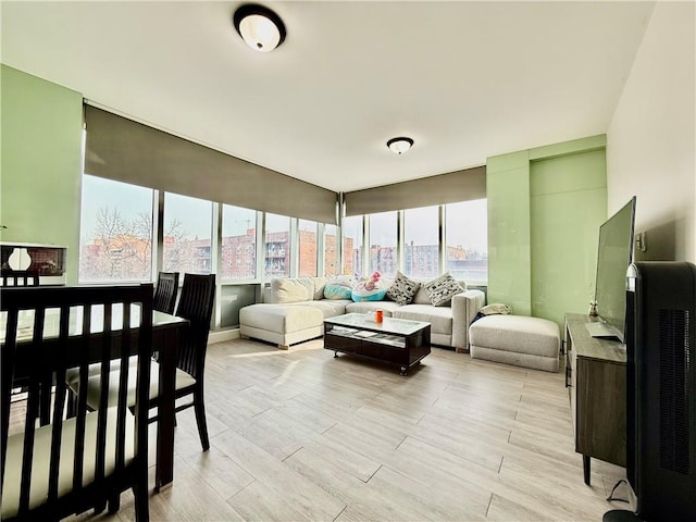 living area featuring light wood-style floors