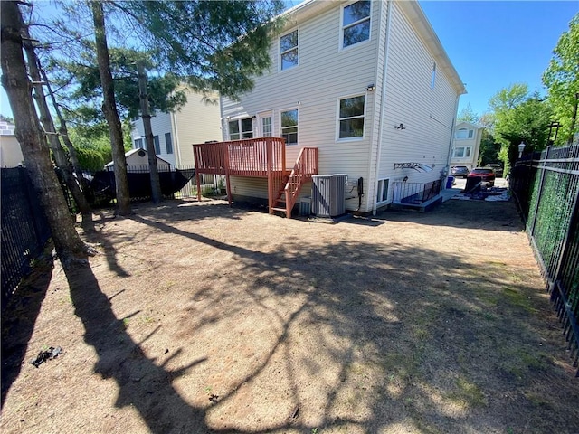 43 Lerer Ln, Staten Island, NY 10307 - back of house featuring stairway, a wooden deck, and a fenced backyard