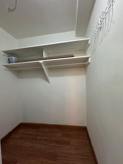 walk in closet featuring dark wood-style flooring