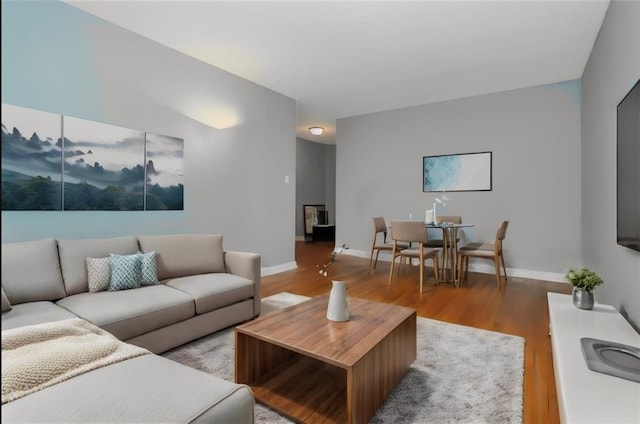 living room featuring baseboards and wood finished floors