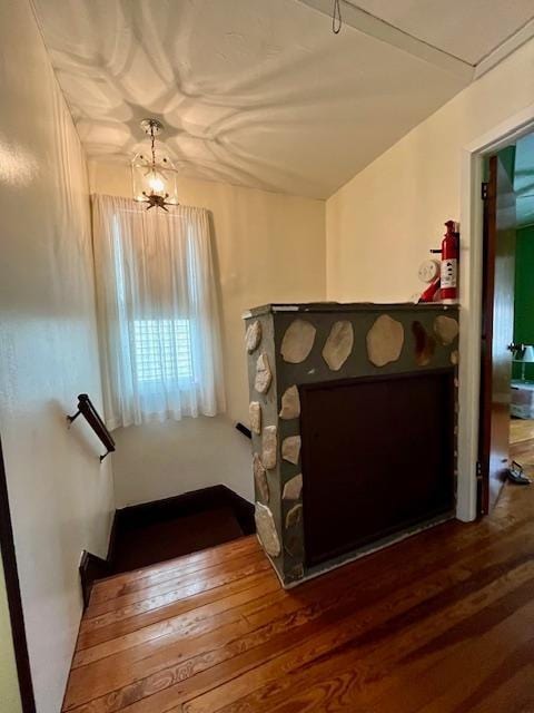 2156 Kimball St, Brooklyn, NY 11234 - stairs with hardwood / wood-style floors and a chandelier