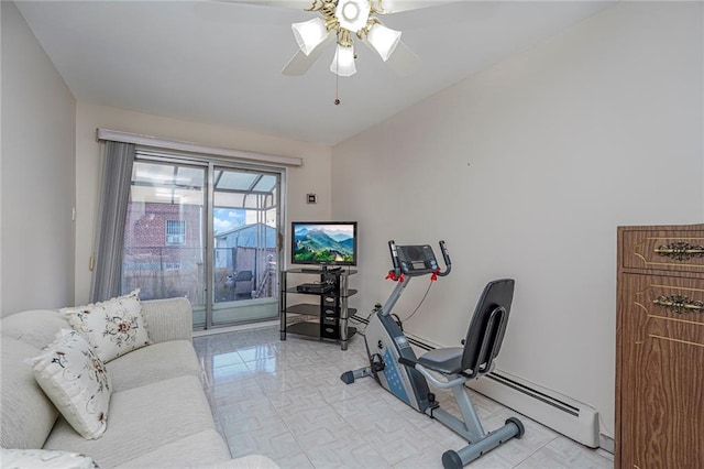 exercise area with ceiling fan