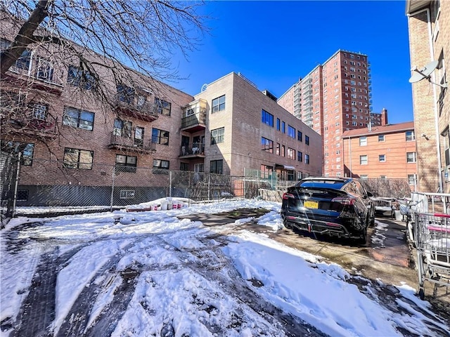 view of snow covered building