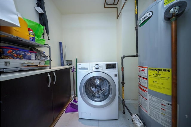 clothes washing area featuring washer / dryer and water heater