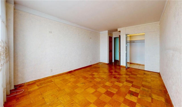 unfurnished bedroom featuring light parquet flooring