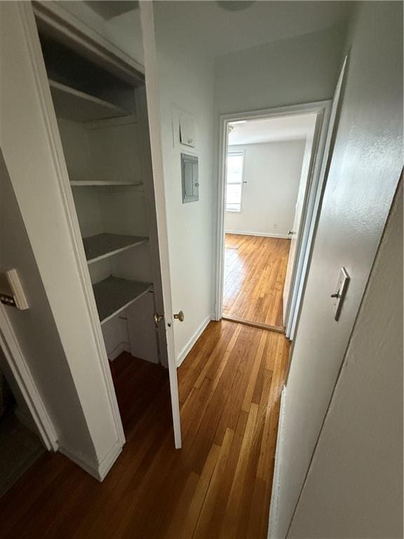 interior space with dark wood-type flooring