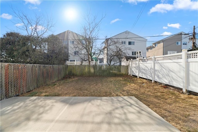 view of yard featuring a patio and a fenced backyard