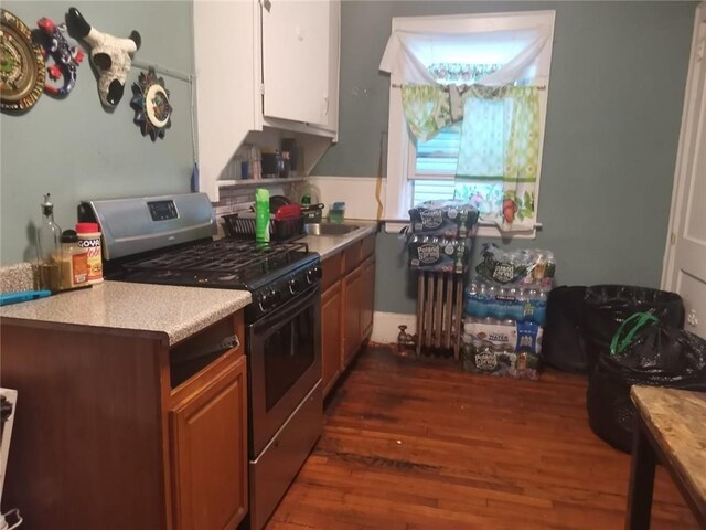 kitchen featuring sink, dark wood-type flooring, and stainless steel gas range