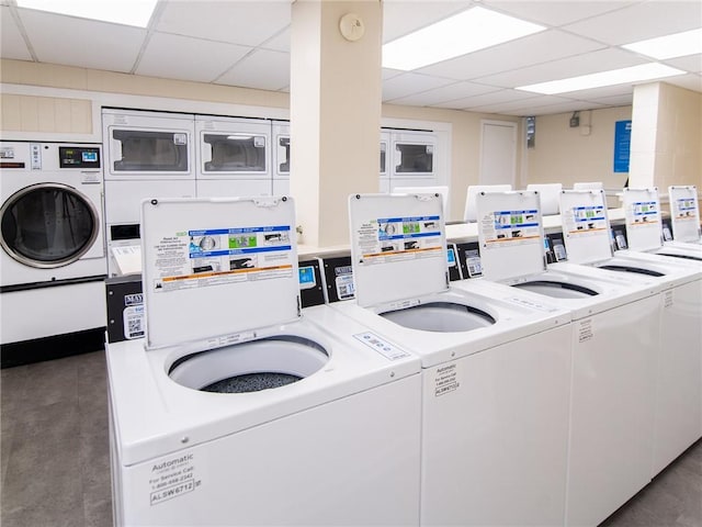 common laundry area featuring washer and dryer and stacked washer / drying machine