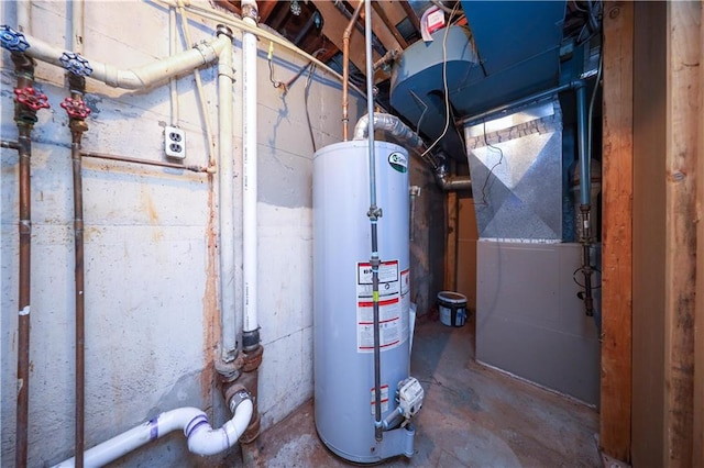 utility room with heating unit and gas water heater